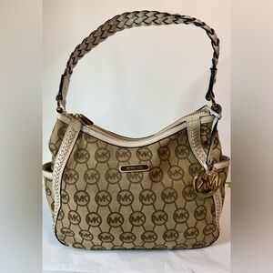 Vintage Michael Kors Logo Canvas and Leather Shoulder Bag